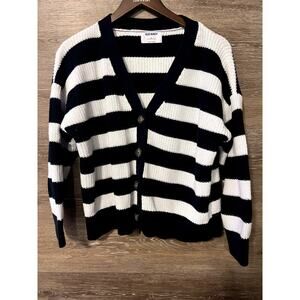 Old Navy Sweater Nautical size 12 XL Stripped Navy Blue Cardigan button Classic